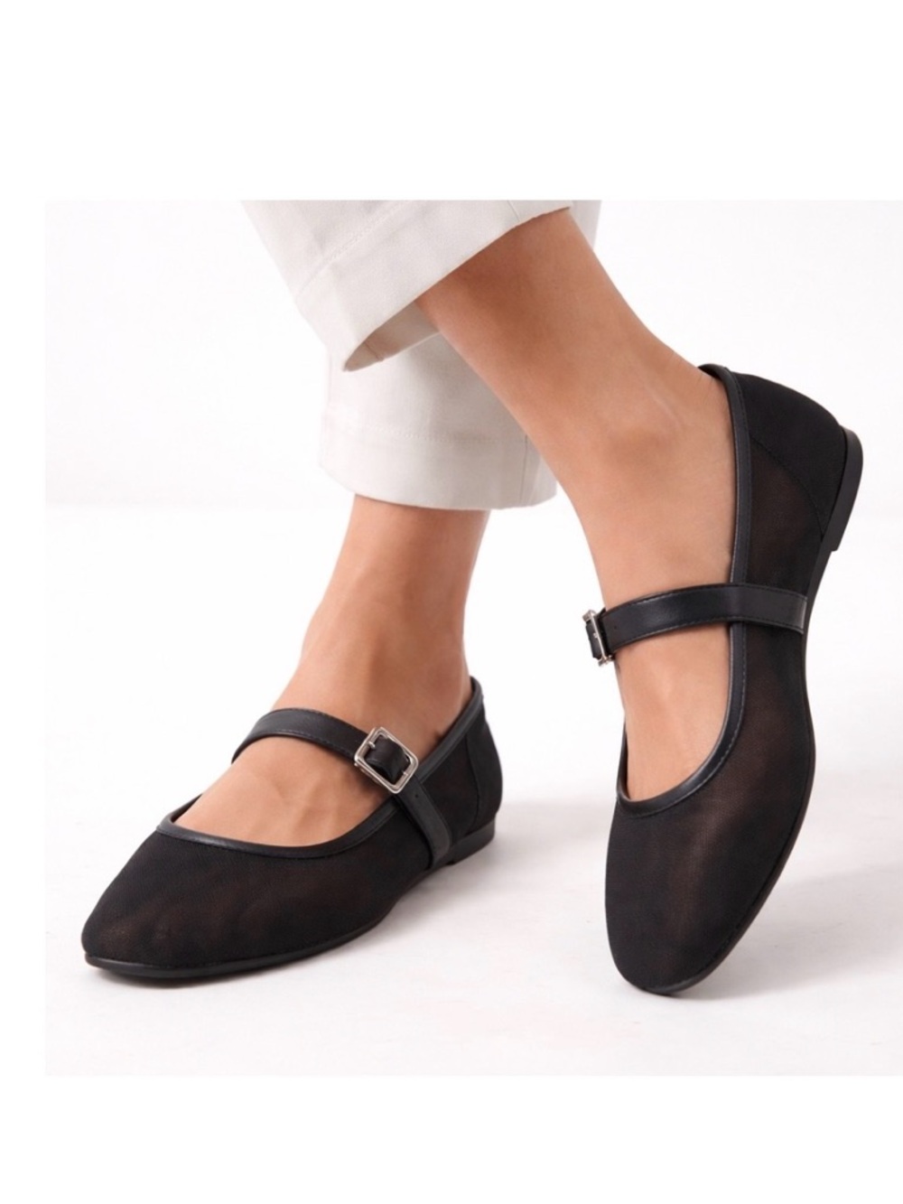 BCBG Black Mesh Harpin Mary Jane Ballet Flat size 9, NWT
